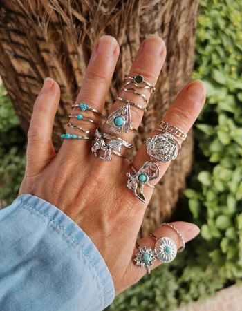 A46 lot de 18 bague bohème cowboy turquoise diverses taille neuve