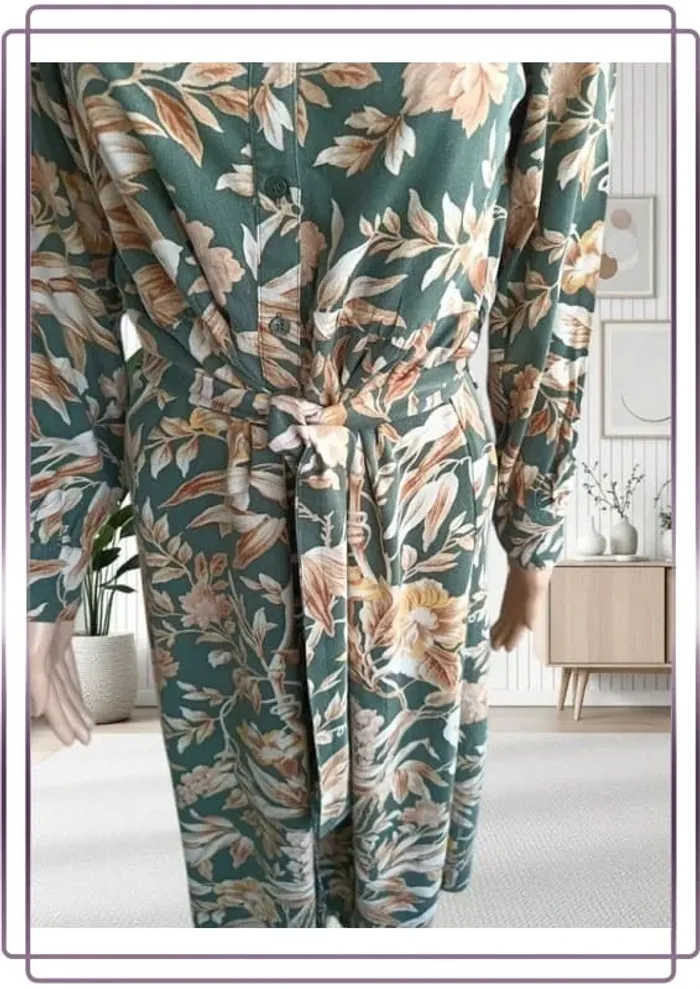 .robe longue H&M vert avec motifs floraux ,port de ceinture taille XS/S - photo numéro 2