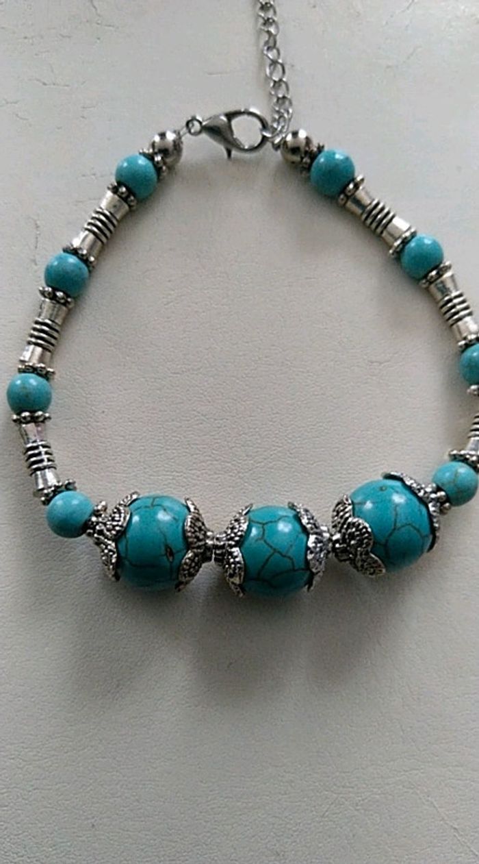 Bracelet turquoises argenté - photo numéro 2
