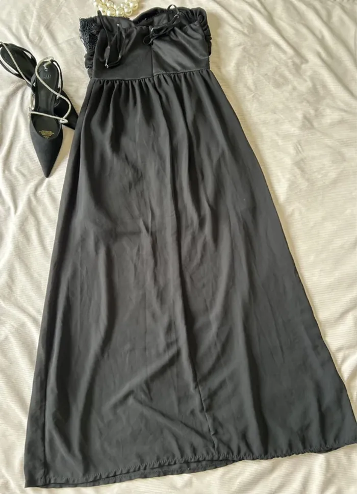 Robe longue de soirée noire, taille L dentelle - photo numéro 2