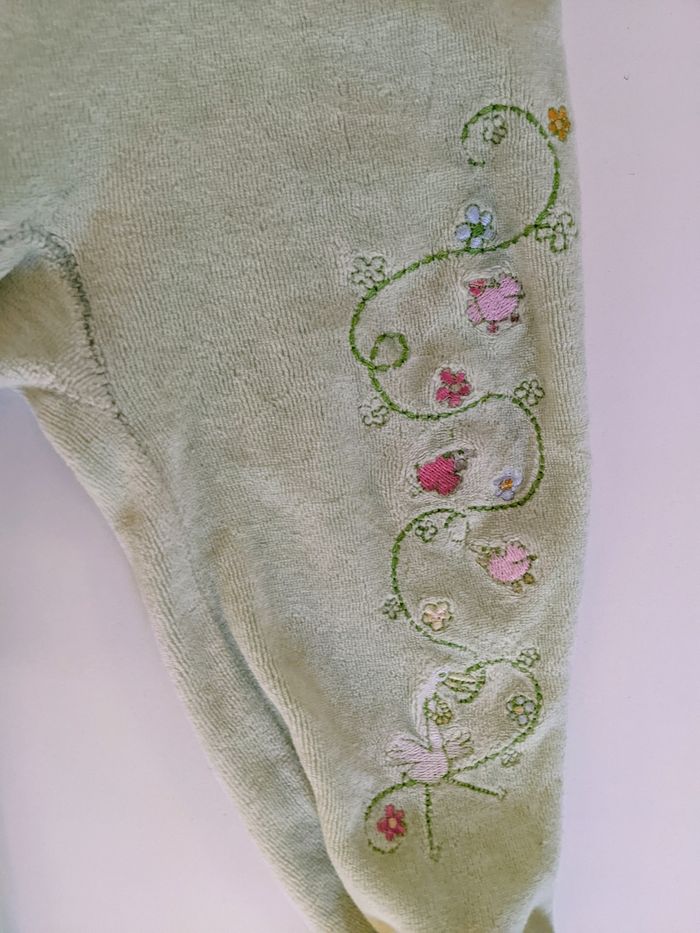 Pyjama grenouillère dors-bien velours vert clair broderie 12 mois 74 cm - photo numéro 2