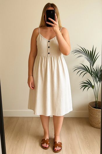 Robe midi à rayures fines beige en lin – Esmara – Taille 40