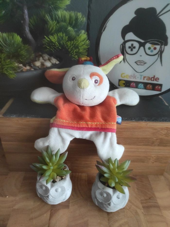 Doudou Chien Sucre D'orge Orange Vert Coquard Plat mouchoir #geektradedoudou