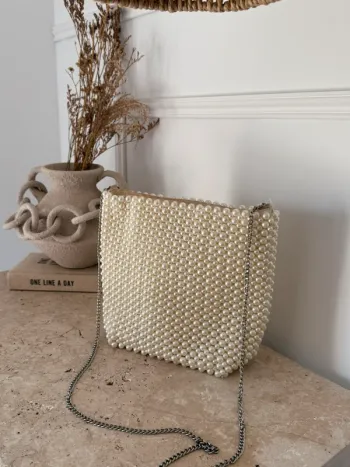 Sac à main seau perle beige bandoulière borsa bolsa bag saco borsa Zak femme donna woman