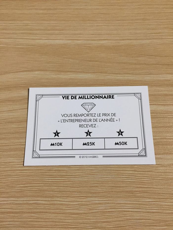 Carte vie de millionnaire l'entrepreneur de l'année pièce jeu de société Monopoly Millionnaire #A45
