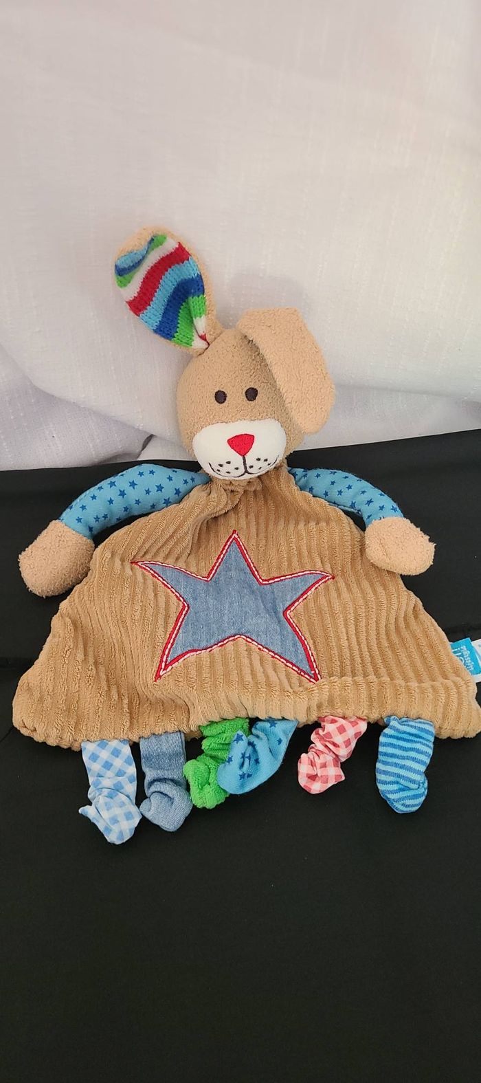 Doudou plat lapin LIEF ! marron bleu étoile - photo numéro 4