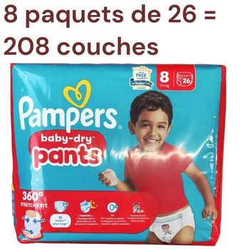 Lot de  208 Couches Pampers Baby Dry  Pants 19 + KG  Taille  8 Neuf