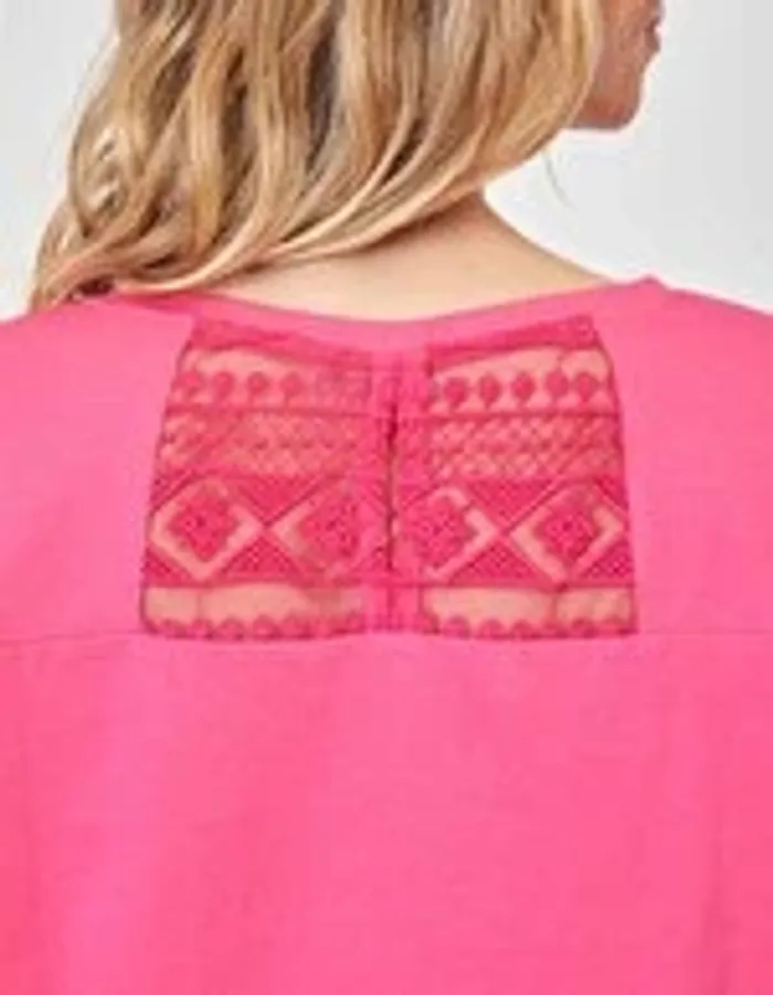 Tee shirt coton bio dentelle CEBANE - taille 46 - couleur framboise - La Fiancée - photo numéro 4