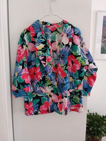 Veste blazer en coton fleurs multicolores