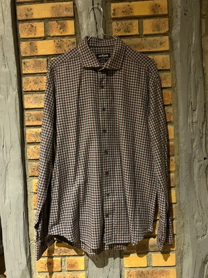 Chemise homme a carreaux, café coton, taille L
