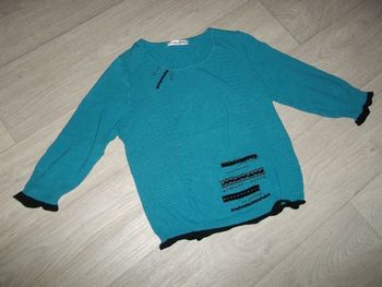 Pull CHRISTINE LAURE bleu turquoise outremer et noir taille 38 TBE
