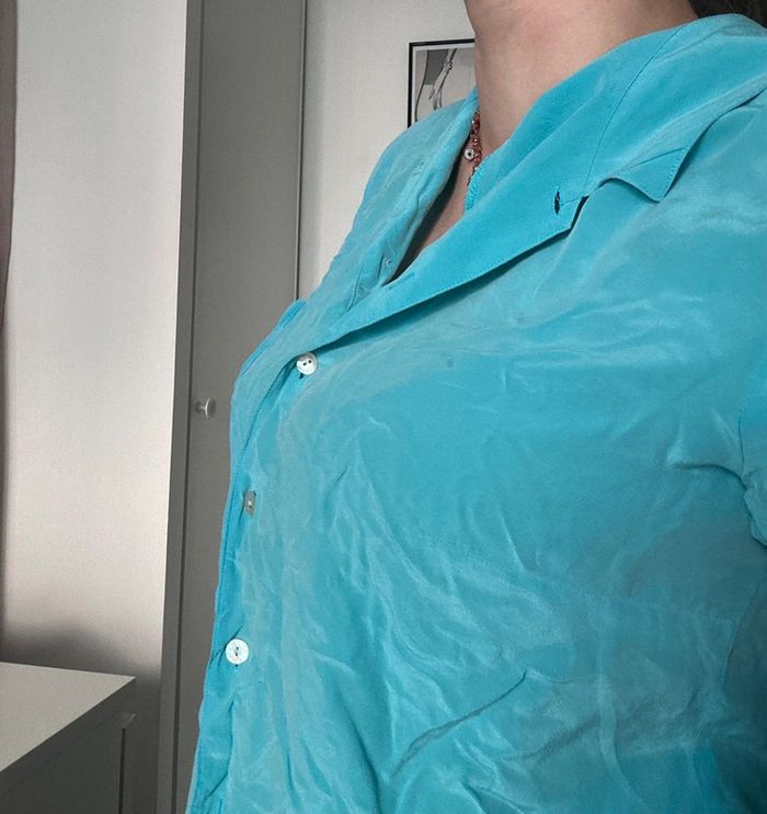 Haut fluide bleu turquoise – Taille M - 100% soie - photo numéro 2