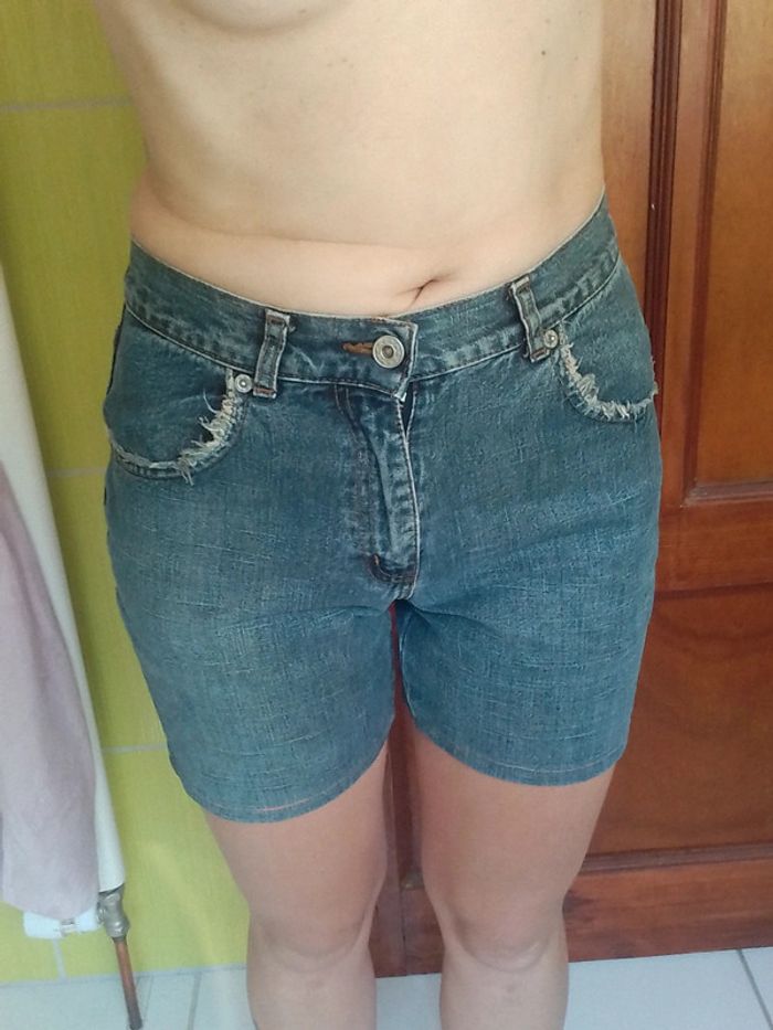 Short bleu en simili jean femme Id'est - photo numéro 3