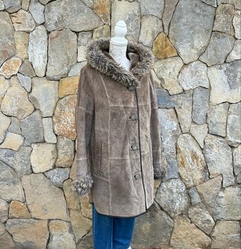 Manteau d’hiver Saki, cuir retourné, shearling, vintage y2k beige taupe, femme 46