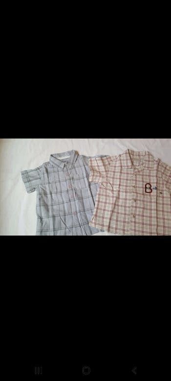 Lot de 2 chemises beige  et bleu à carreaux 6 mois