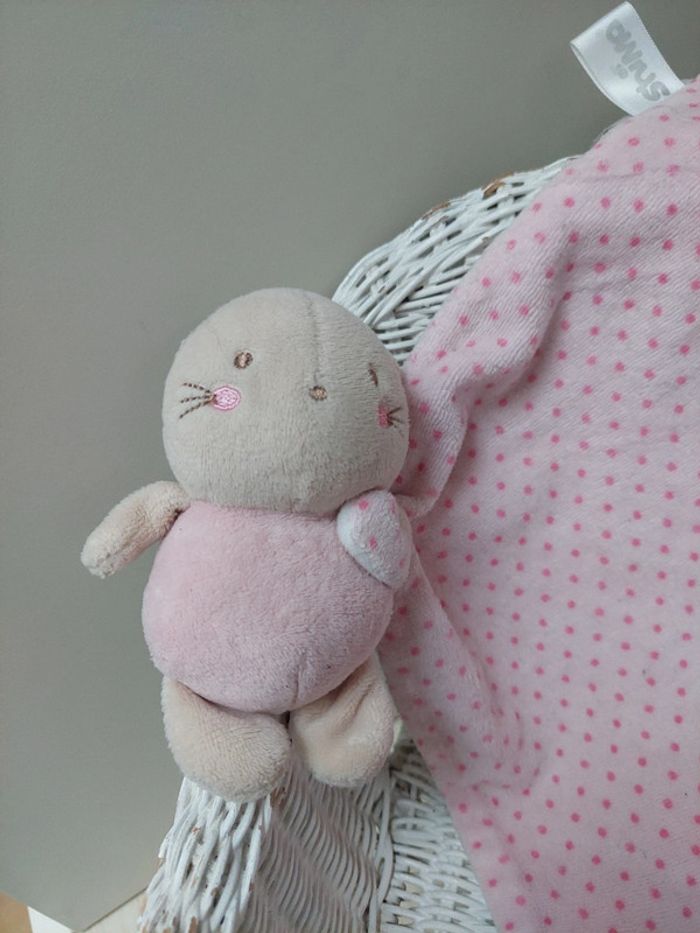 Shima - doudou carré mouchoir chat rose - photo numéro 2