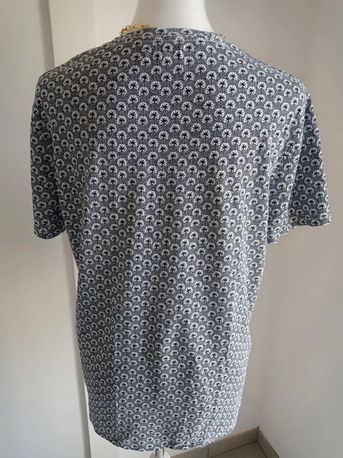 Tee-shirt Bleu marine et blanc en coton imprimé fantaisie palmier T.L Bonobo - photo numéro 4