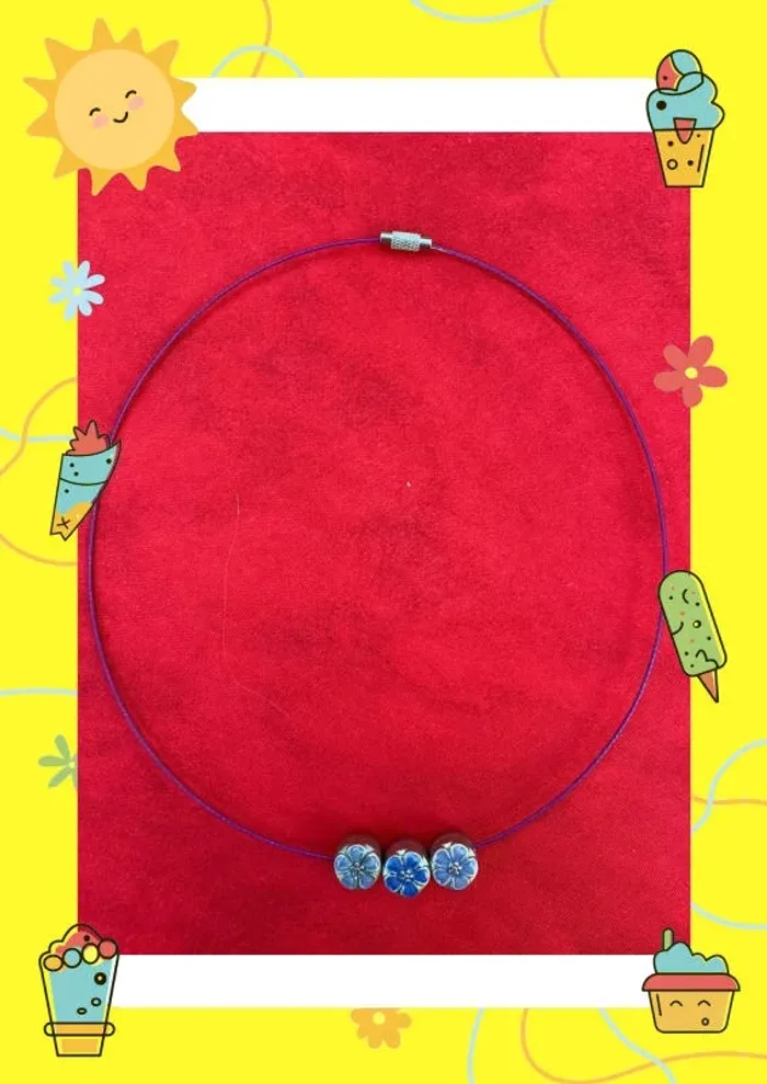 Collier avec fleurs rose violet argenté - photo numéro 4