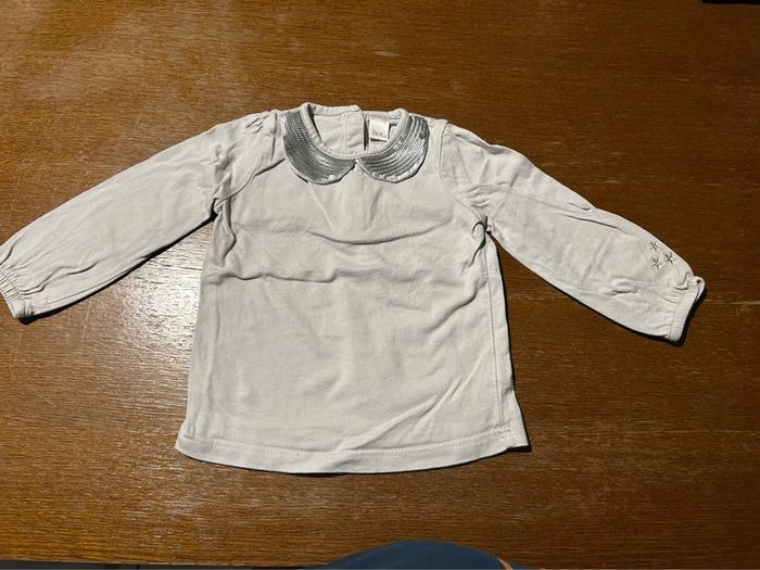 T-shirt manche longue blanc avec col argenté