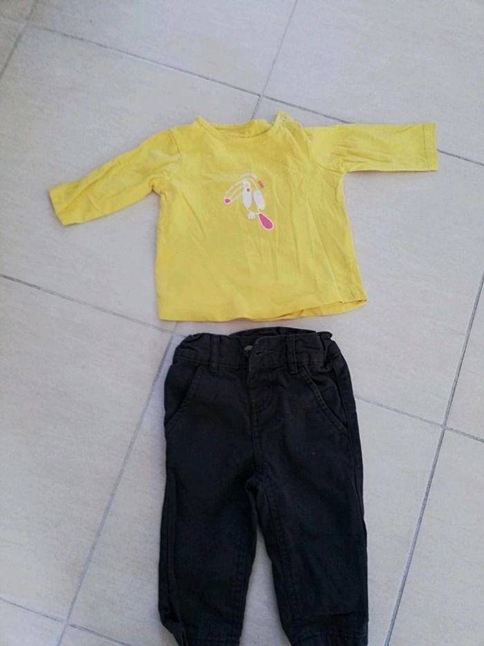 Ensemble pantalon t-shirt garçon 6 mois Boîte à Malice jaune marron - photo numéro 2