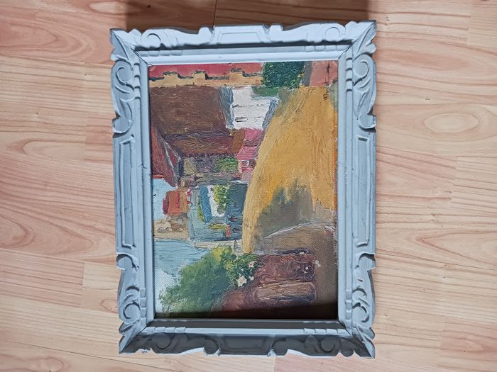 tableau cadre bois gris peinture à l'huile 39,5 x 31 cm Orset