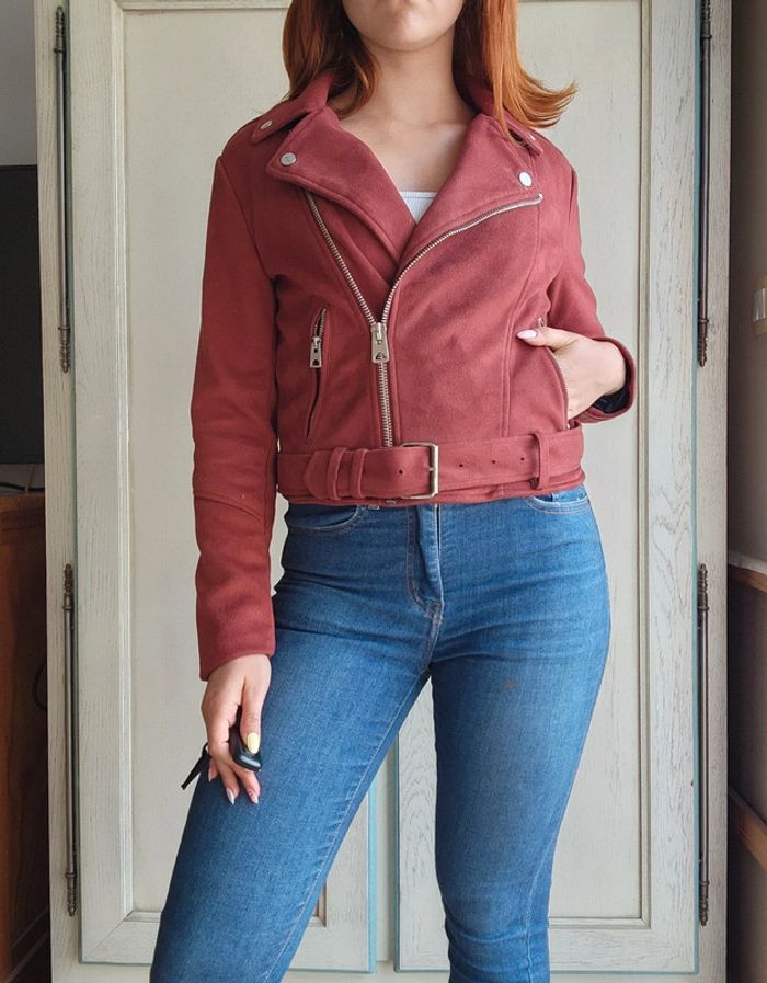 Perfecto suedine ocre ceinture Jennyfer