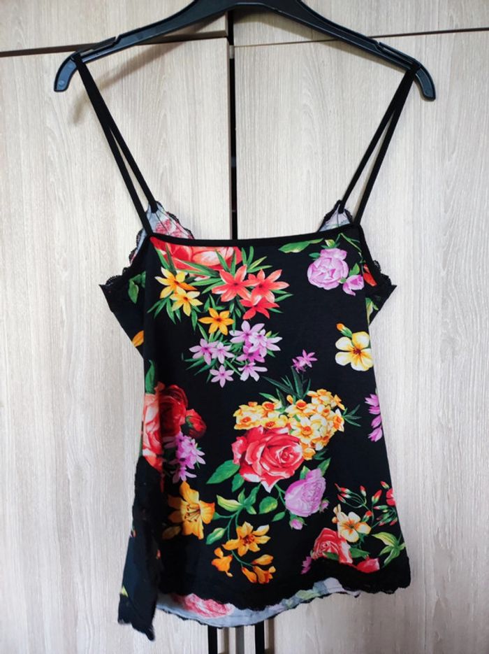 Debardeur noir imprimé fleurs & dentelle 36 - photo numéro 5
