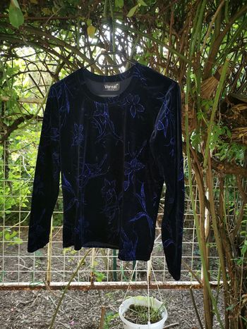 Pull blouse haut tunique velours bleu nuit avec paillettes strass