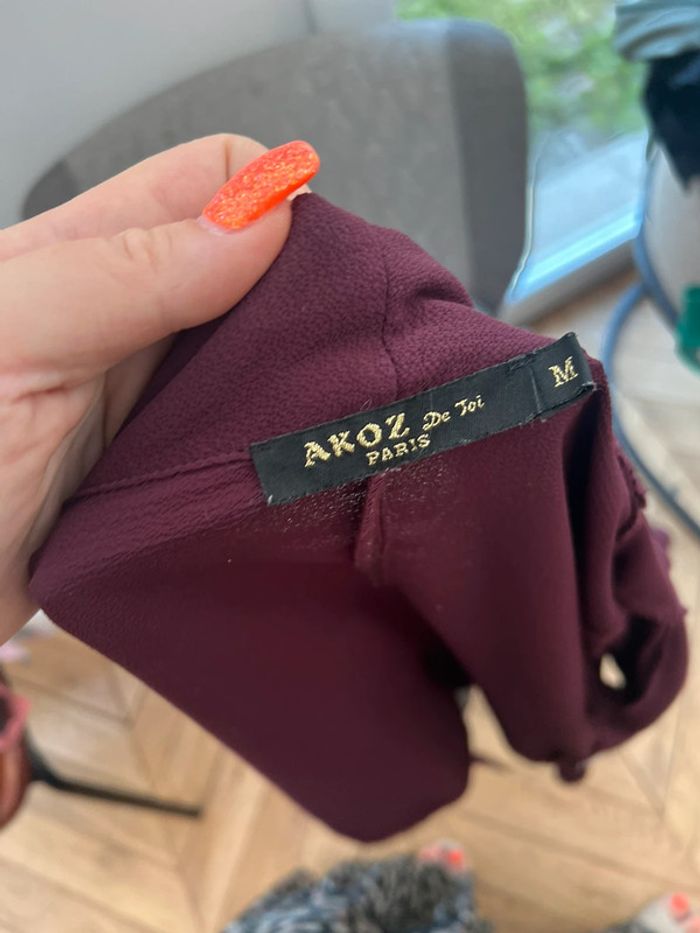 Chemisier blouse cache cœur bordeaux femme akoz de toi collection - photo numéro 6