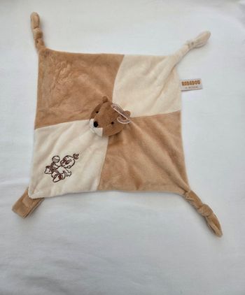 Doudou Ecureuil / Castor carré plat beige et marron - Rodadou