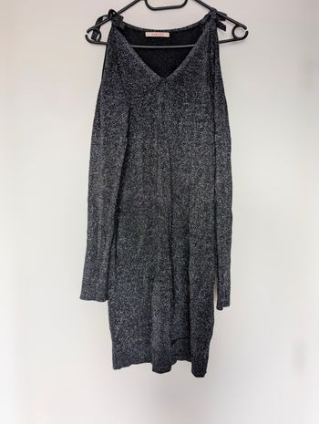 Camaïeu • Robe pull maille pailletée noire bretelles nouées • Taille 44 (FR)