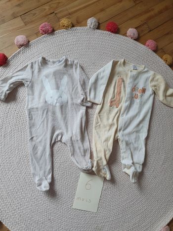 lot 2 pyjamas mixtes 6 mois