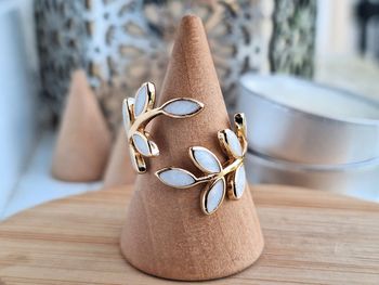 Bague Ouverte réglable en feuille Doré minimaliste, feuille en nacre blanche, feuille de Dainty
