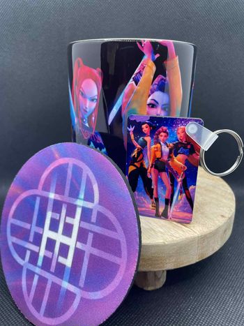 🔥 Coffret K-pop Demon Hunters / Huntrix – Mug + dessous de tasse + porte-clé | Idée cadeau fan