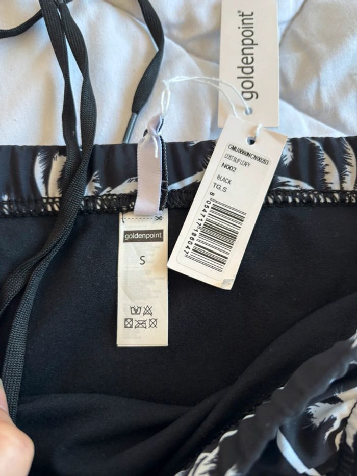 Bas de maillot de bain noir motif feuillage blanc Goldenpoint lacets taille S/36 neuf avec étiquette - photo numéro 4