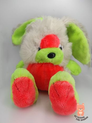 Peluche Lapin Vert Orange Fluo Vintage