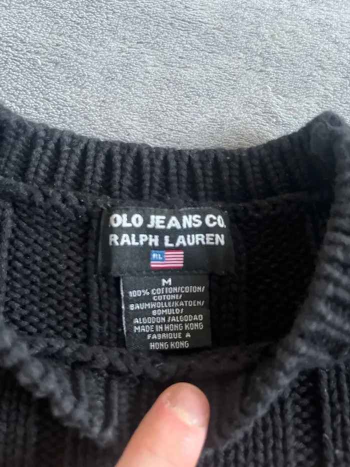 Pull noir Ralph Lauren USA Flag – côtelé Y2K – Taille XS femme - photo numéro 3