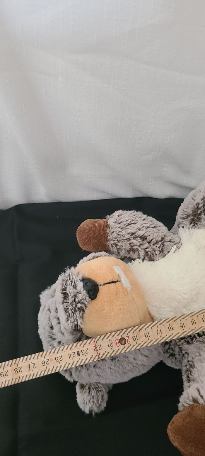 Peluche marionnette castor FIZZY marmotte chiné gris et blanc - photo numéro 3