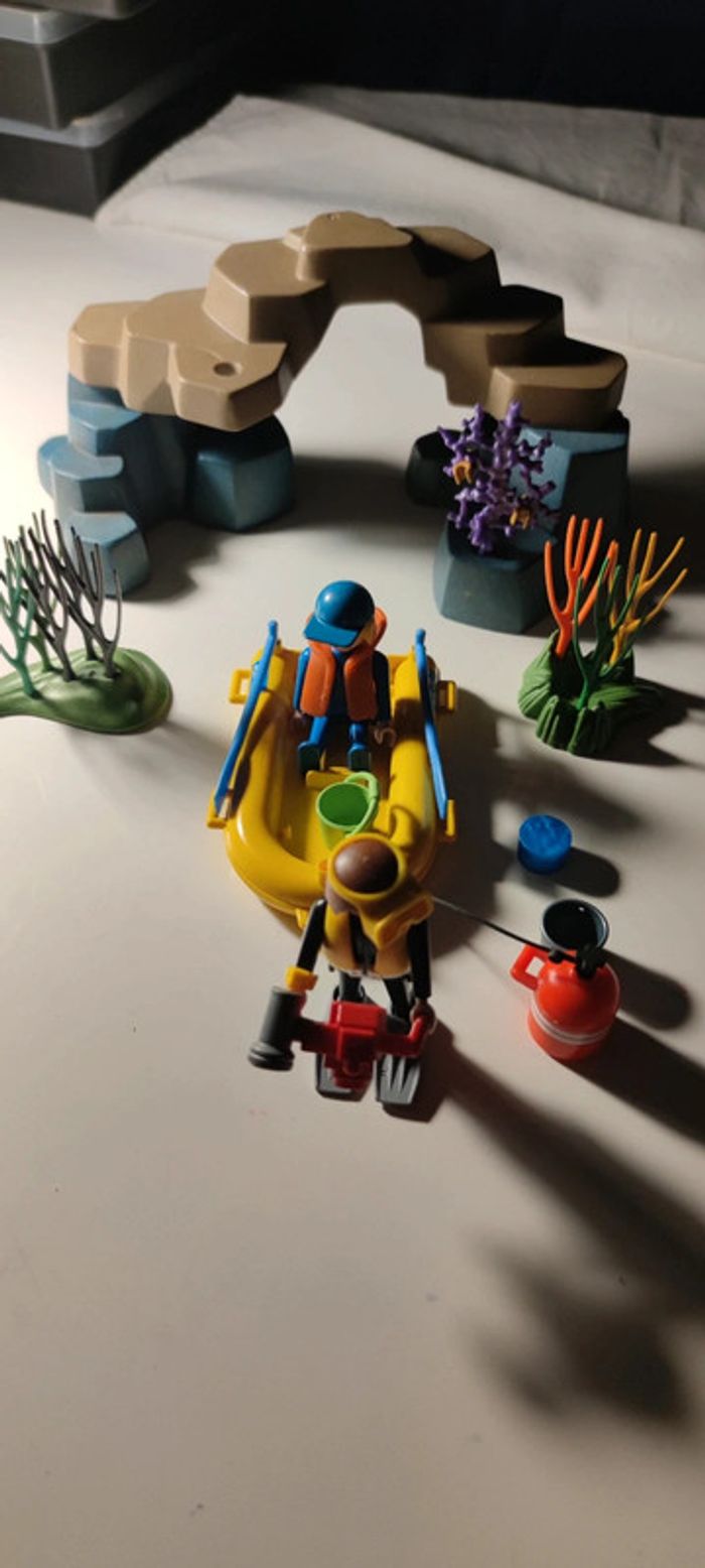 Lot playmobil plongeurs & barque & rochers