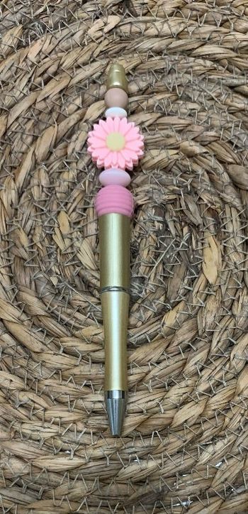 Stylo personnalisé marguerite avec des perles en silicone