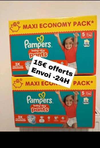 172 couches Pampers taille 5 pants lot de 2 cartons 