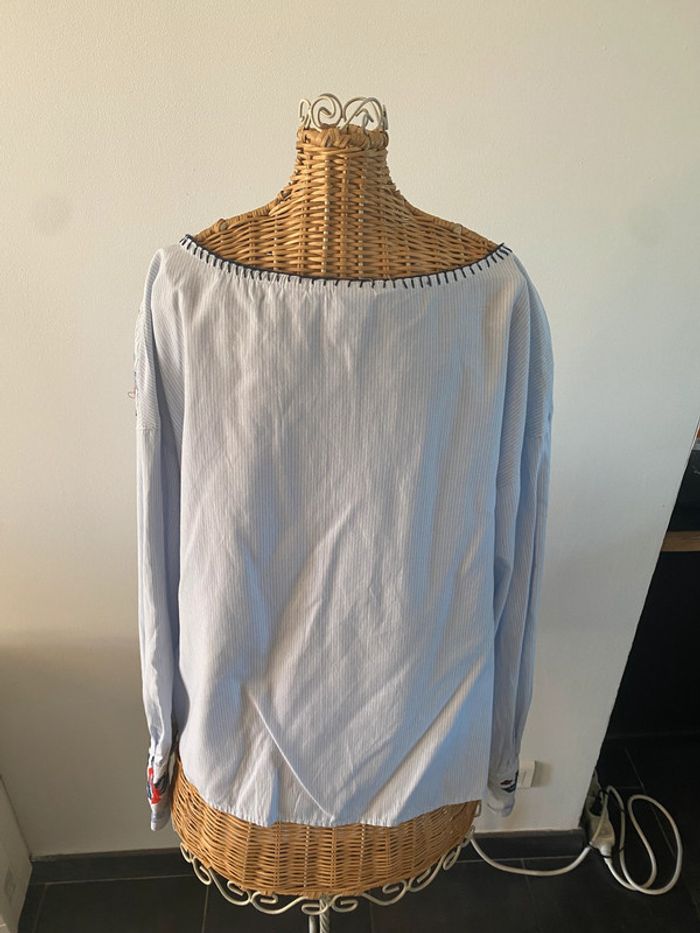 Blouse H&M bleue à rayures avec broderies fleurs taille 36 / 38 - photo numéro 8