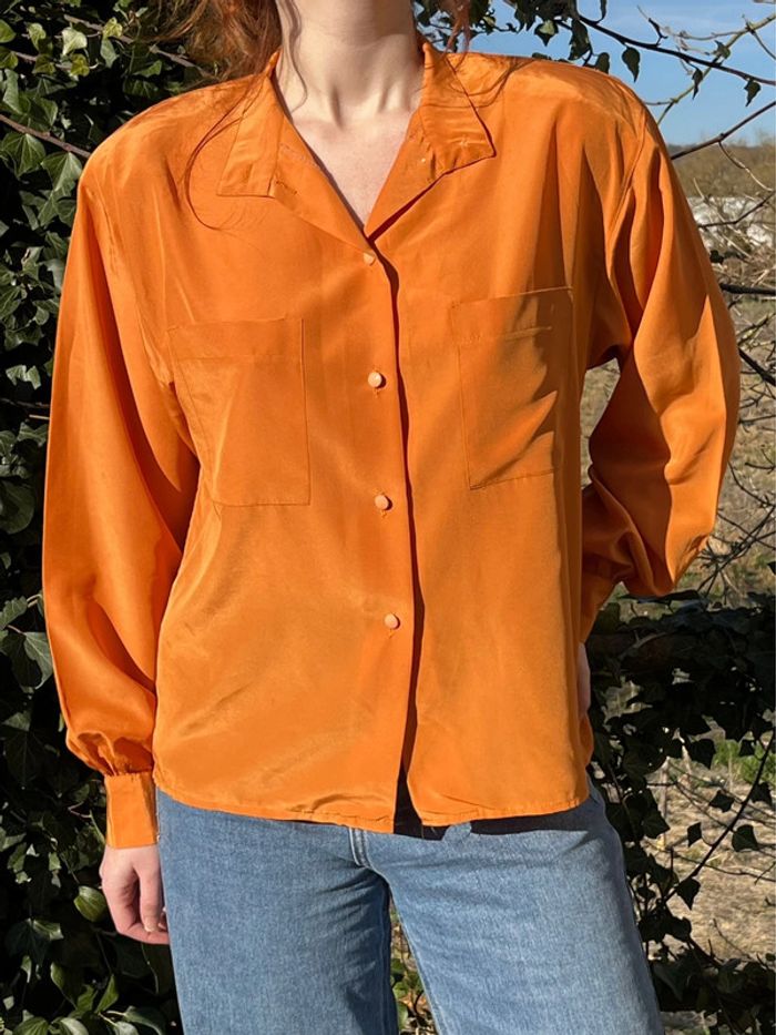Chemise fluide manches longues bouffantes et épaulettes - orange satiné - photo numéro 10