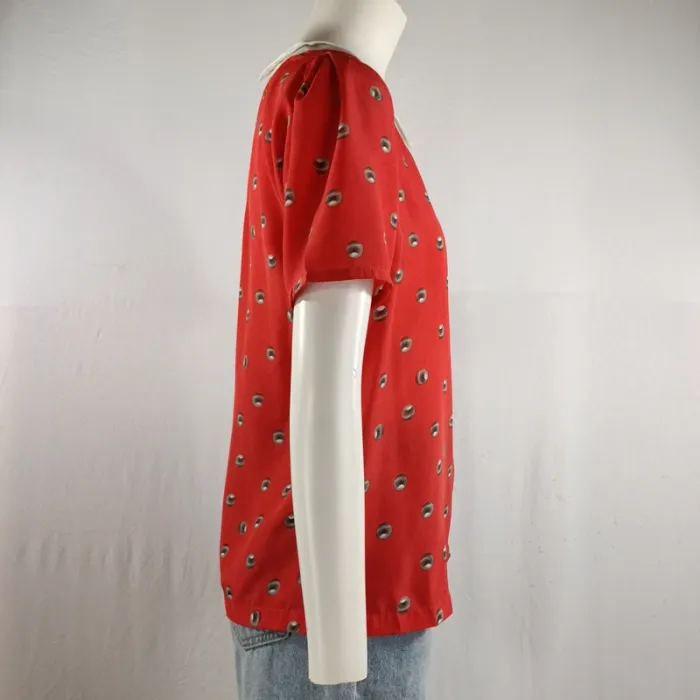 Top rouge à col claudine blanc See U Soon imprimé pois taille S style rétro A1543 - photo numéro 6