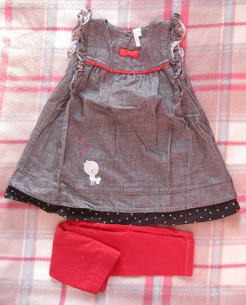 Robe grise et noire et legging rouge Orchestra 18 mois