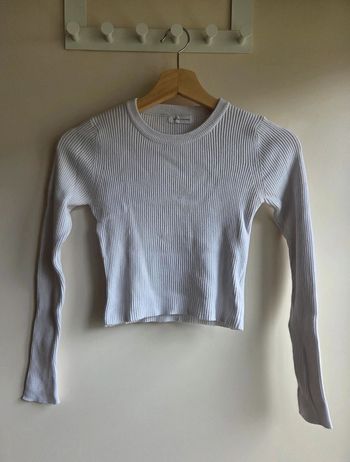 Pull court côtelé blanc Vintage Dressing - manches longues taille XS