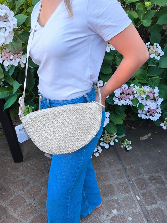 Sac à main bandoulière demi lune en paille - photo numéro 3