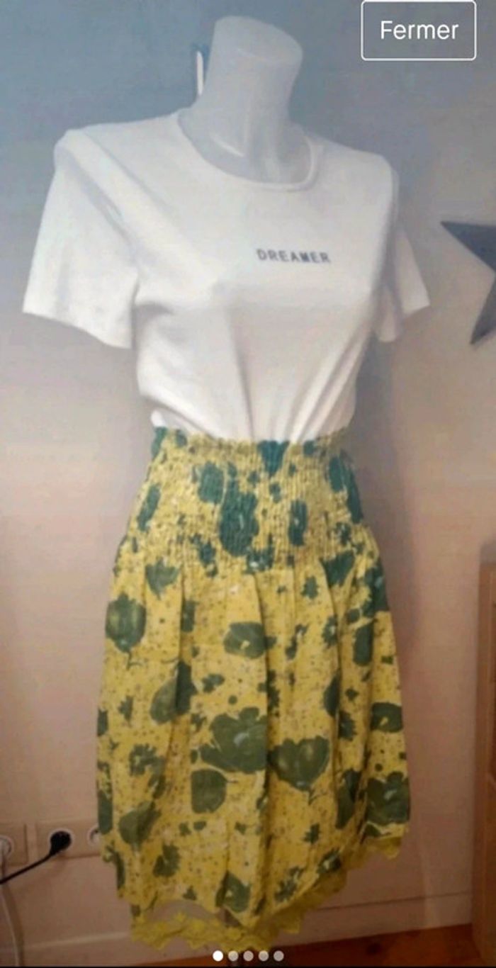 🌺Jupe smockée mi-longue vintage vert pomme 36 38🌺