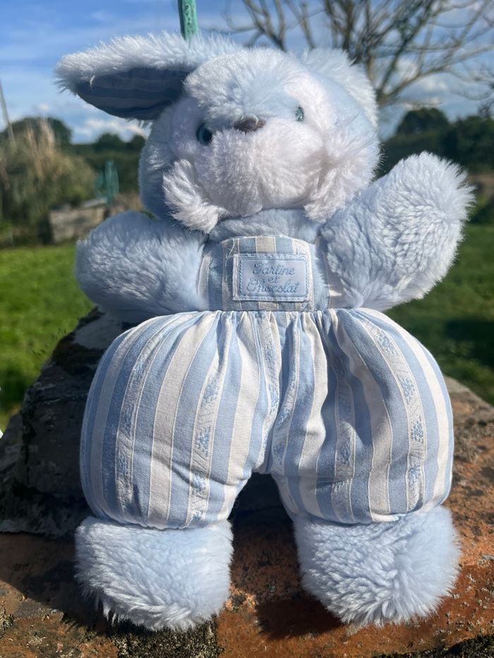 Doudou lapin bleu tartine et chocolat - photo numéro 2