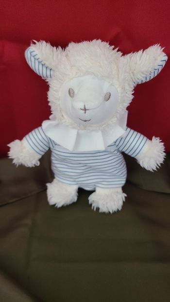 Peluche mouton blanc rayé bleu Pédiatril Avene